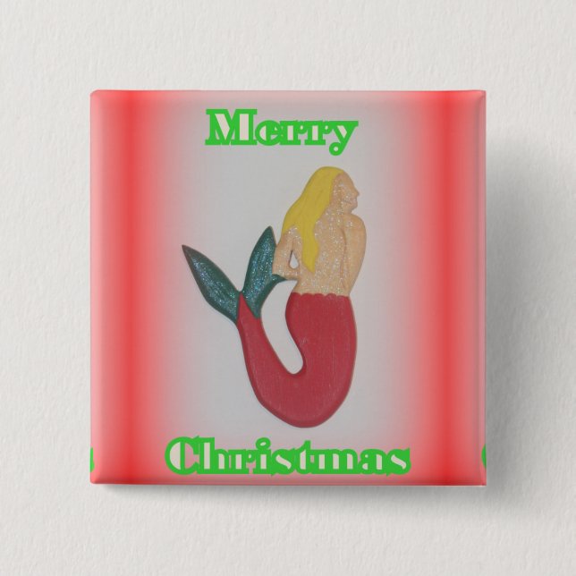 red-tailed blonde mermaid christmas button (Front)