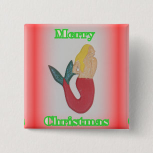 red-tailed blonde mermaid christmas button