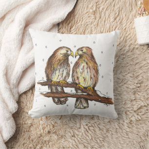 Red-Tailed Hawk Birds Lovebird Watching Snow  Throw Pillow