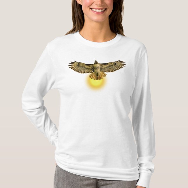 Red Tailed Hawk Flying Into the Sun T-Shirt (Front)