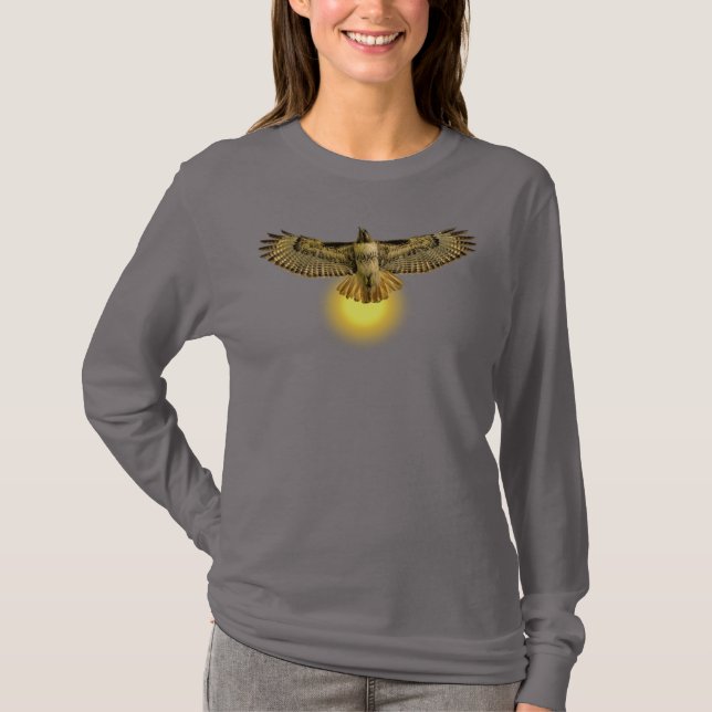 Red Tailed Hawk Flying Into the Sun T-Shirt (Front)