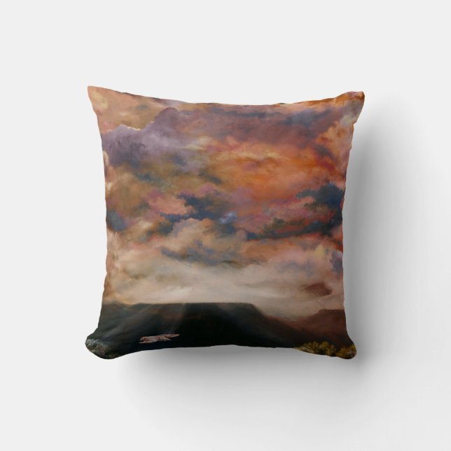 Red-tailed Hawk flying over the mesas throw pillow (Front)