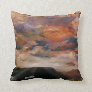 Red-tailed Hawk flying over the mesas throw pillow
