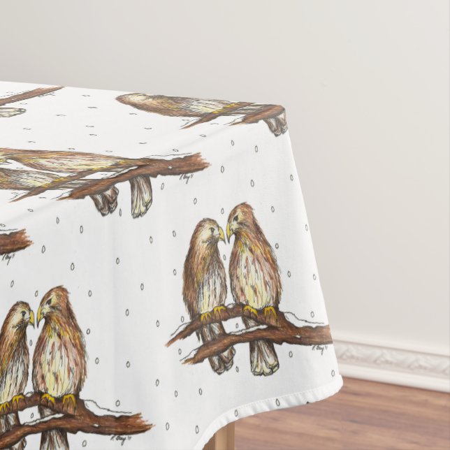 Red-Tailed Hawk Lovebird Snow Christmas Holiday Tablecloth (In Situ)
