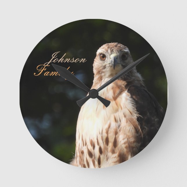 Red Tailed Hawk *Personalize* Round Clock (Front)