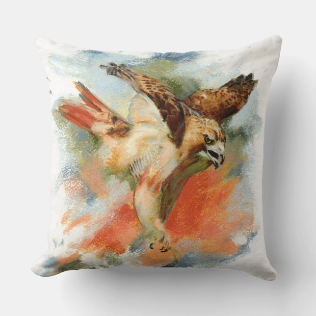 Red Tailed Hawk Throw Pillow (Front)