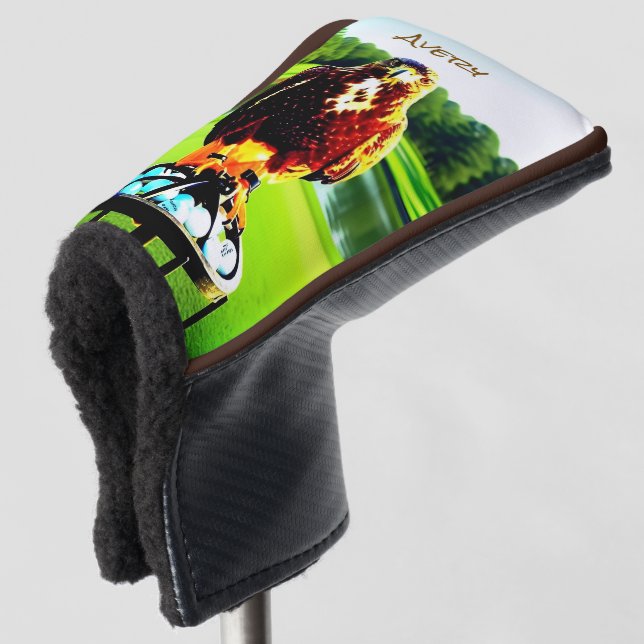 Red-Tailed Hawk - w/ initials or Name Golf Putter  Head Cover (3/4 Front)