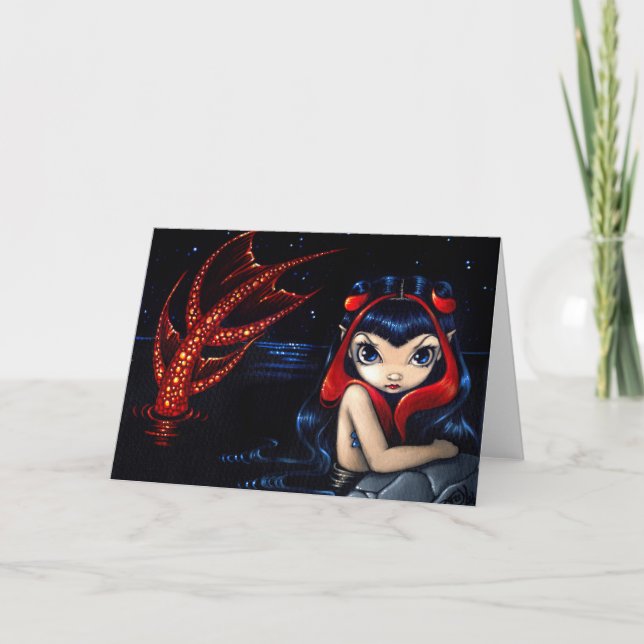 "Red Tailed Mermaid" Greeting Card (Front)