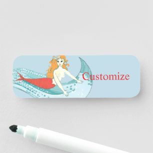 Red-tailed Mermaid on Wave Name Tag