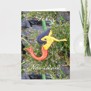 red-tailed sirena mermaid Feliz Navidad Holiday Card