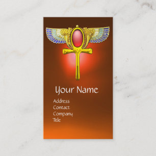 RED TALISMAN,EGYPTIAN WINGED ANKH AND CORNUCOPIA BUSINESS CARD