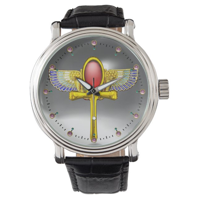 RED TALISMAN/EGYPTIAN WINGED ANKH CORNUCOPIA White Watch (Front)