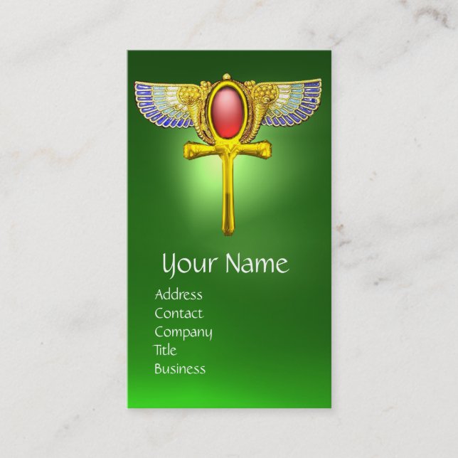RED TALISMAN/ EGYPTIAN WINGED ANKH WITH CORNUCOPIA BUSINESS CARD (Front)