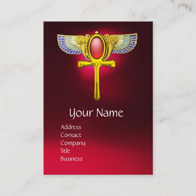 RED TALISMAN/ EGYPTIAN WINGED ANKH WITH CORNUCOPIA BUSINESS CARD (Front)