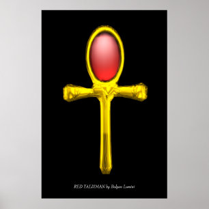RED TALISMAN Gold Ankh Egyptian Eternal Life Poster