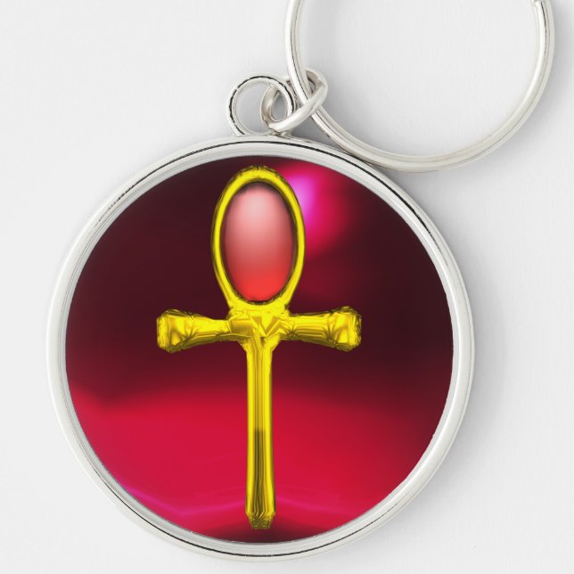 RED TALISMAN,GOLD ANKH Eternal Life Symbol Keychain (Front)