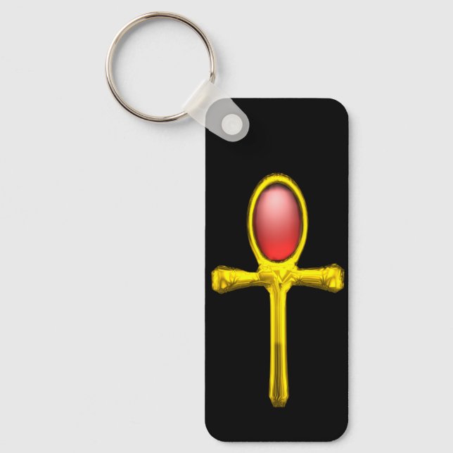 RED TALISMAN,GOLD ANKH Eternal Life Symbol  Keychain (Front)