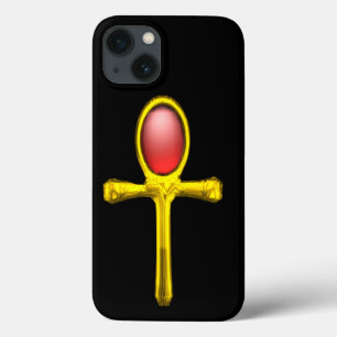 RED TALISMAN /GOLD EGYPTIAN ANKH iPhone 13 CASE