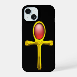 RED TALISMAN /GOLD EGYPTIAN ANKH iPhone 15 CASE