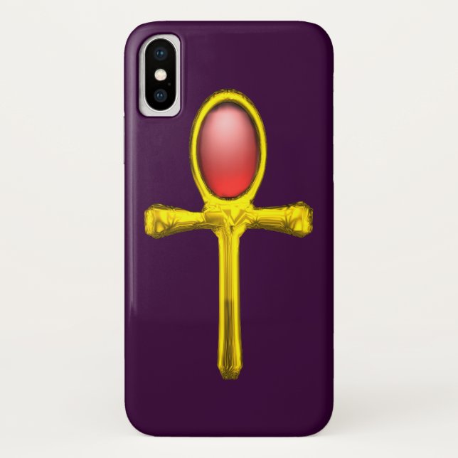 RED TALISMAN /GOLD EGYPTIAN ANKH Purple Case-Mate iPhone Case (Back)