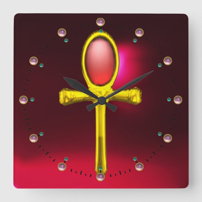 RED TALISMAN ,Ruby Gemstones ,Black Square Wall Clock (Front)