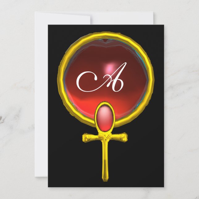 RED TALISMAN RUBY MONOGRAM bright black yellow Invitation (Front)