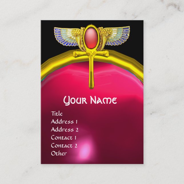RED TALISMAN/ WINGED SCARAB ANKH AND CORNUCOPIA BUSINESS CARD (Front)