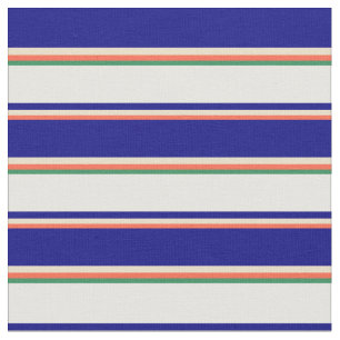Red, Tan, Blue, White & Sea Green Striped Pattern Fabric