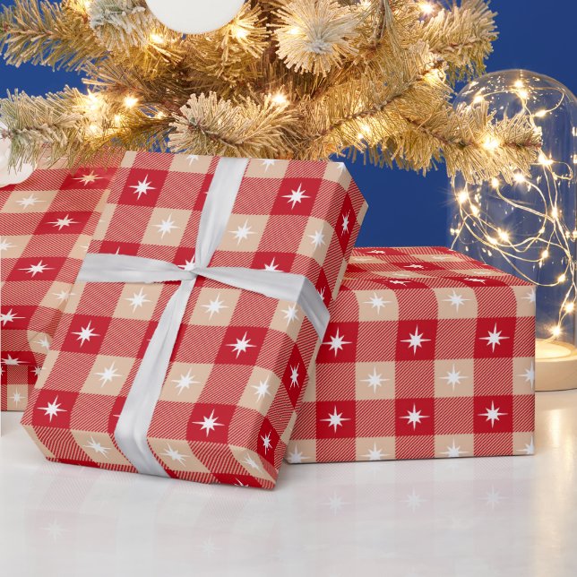 Red Tan Buffalo Plaid Country Rustic Christmas Wrapping Paper (Holidays)