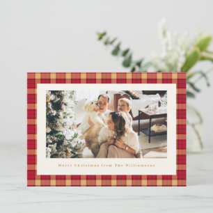 Red Tan Classic Tartan Plaid Photo Christmas Holiday Card