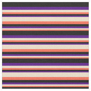 Red, Tan, Indigo & Black Coloured Lines Fabric