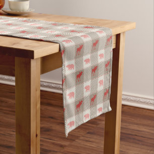 Red Tan Moose Bear Cabin Pattern Short Table Runner