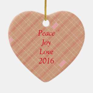 Red Tan Pink Plaid Ceramic Ornament