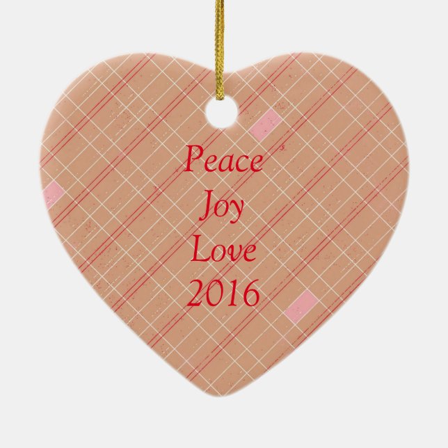 Red Tan Pink Plaid Ceramic Ornament (Back)