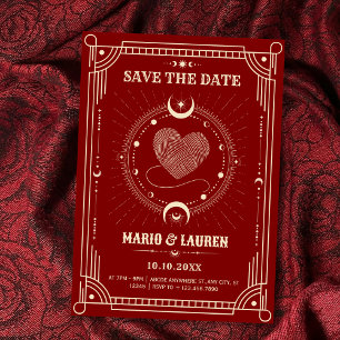 Red tarot boho mystical moon romance wedding save the date