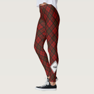 Red tartan Christmas pattern Personalize Monogram Leggings