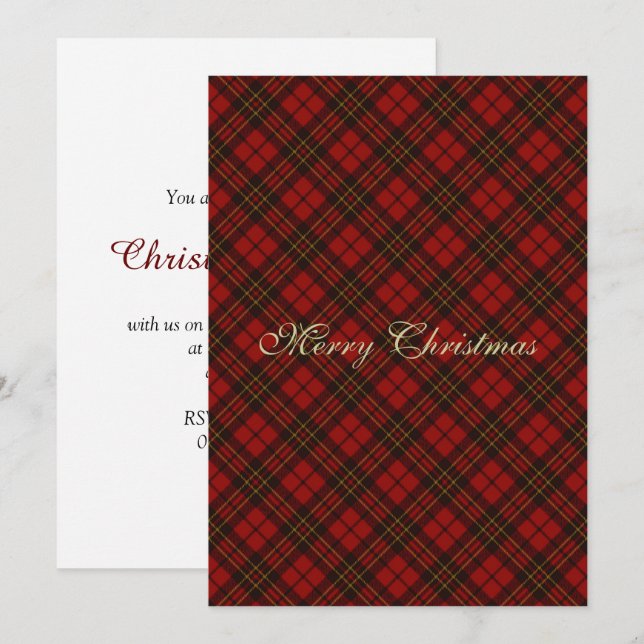 Red tartan Christmas plaid winter holidays pattern Invitation (Front/Back)