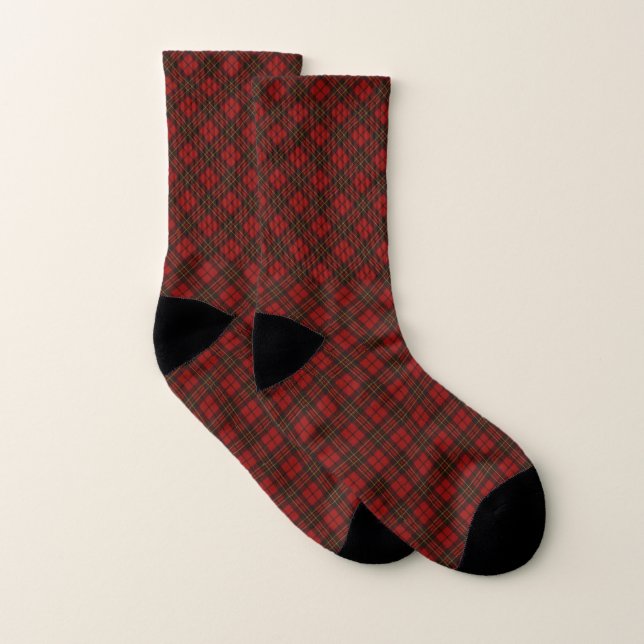 Red tartan Christmas plaid winter holidays pattern Socks (Pair)