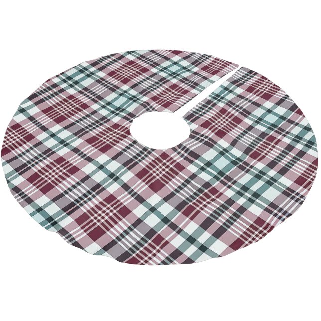 Red Tartan Christmas Tree Base Cover Up Brushed Polyester Tree Skirt (Angled)
