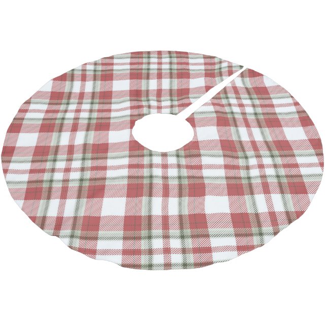 Red Tartan Christmas Tree Base Cover Up Brushed Polyester Tree Skirt (Angled)