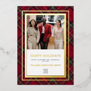 Red Tartan Elegant Business Foil Holiday Card