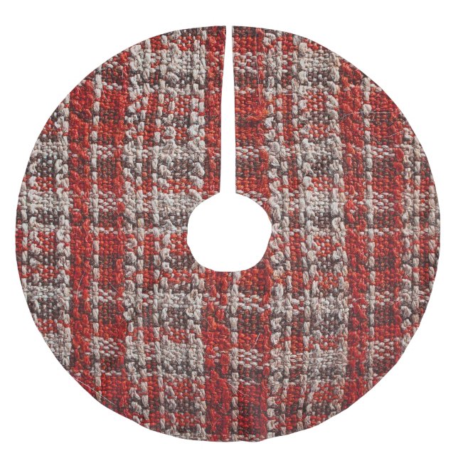 Red Tartan Fabric: Textured Background Brushed Polyester Tree Skirt (Front)
