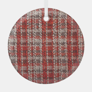 Red Tartan Fabric: Textured Background Glass Ornament