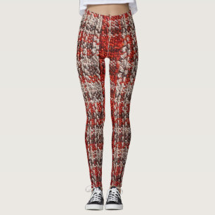 Red Tartan Fabric: Textured Background Leggings
