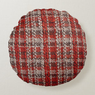 Red Tartan Fabric: Textured Background Round Pillow