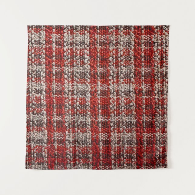 Red Tartan Fabric: Textured Background Tapestry (Front)