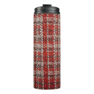 Red Tartan Fabric: Textured Background Thermal Tumbler