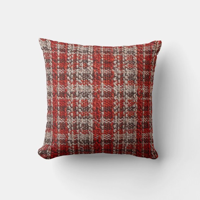 Red Tartan Fabric: Textured Background Throw Pillow (Front)