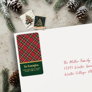 Red Tartan Gold Script Holiday Return Address Label