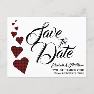 Red Tartan Heart Save the Date Postcard